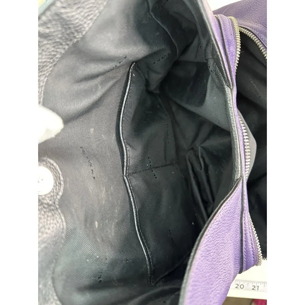 Vtg Coach Turnlock Edie Dark Purple Pebble Leather Shoulder Bag